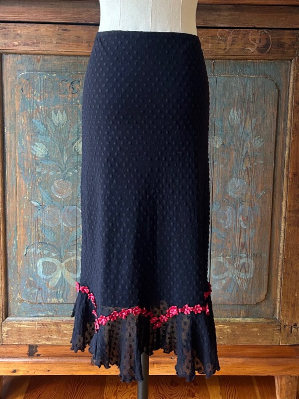 Vintage Betsey Johnson New York Swiss Dot Red Flowers Skirt - Picture 6 of 10